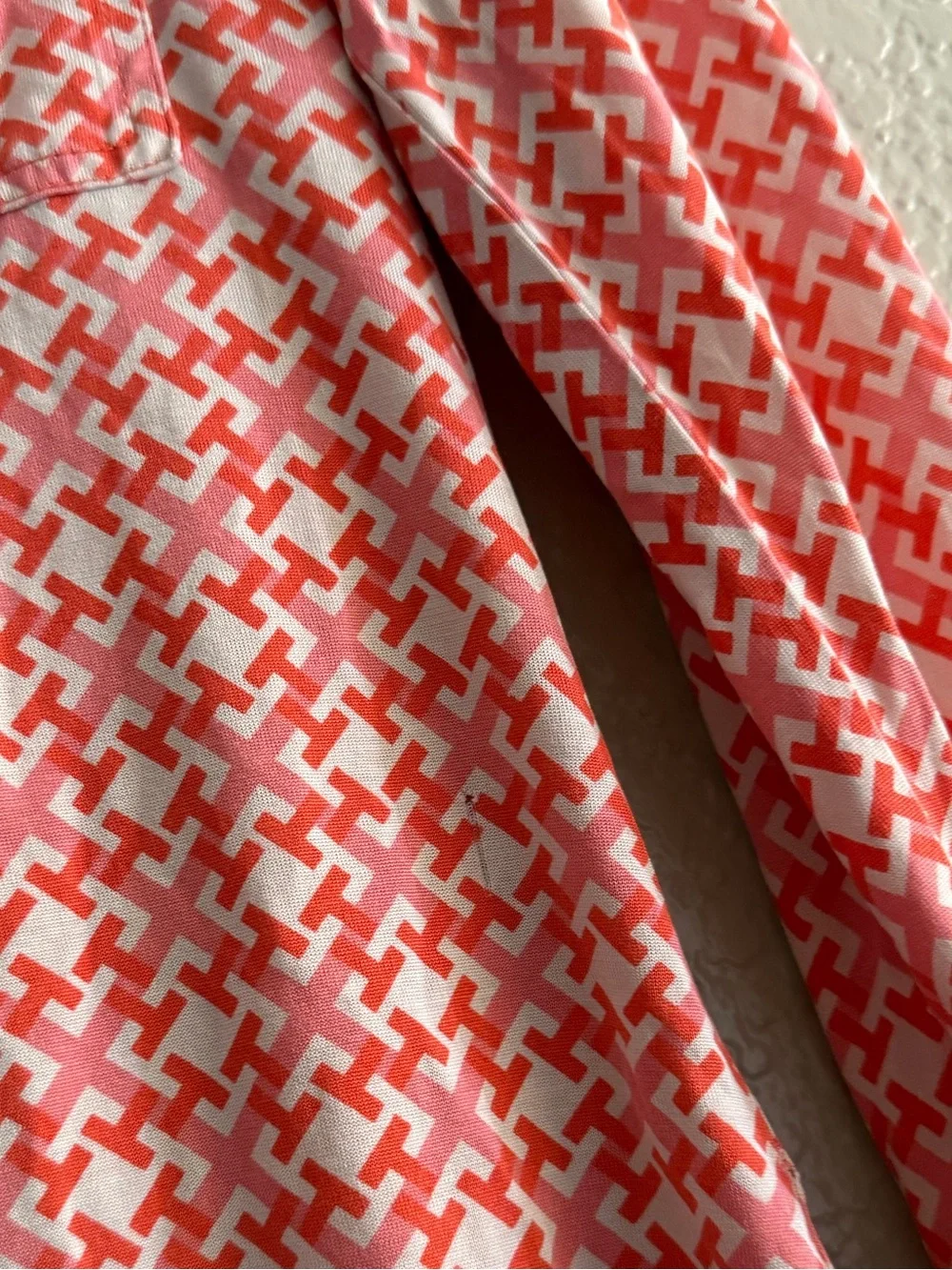 Tory Burch Silk Chain Link Geometric Button Down Blouse Coral Small Pink Career